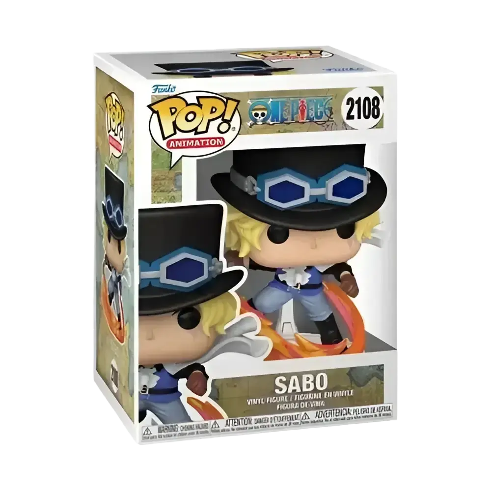 Funko pop one piece sabo vinyl figure with black top hat and blue hexagonal goggles in toys and games collection