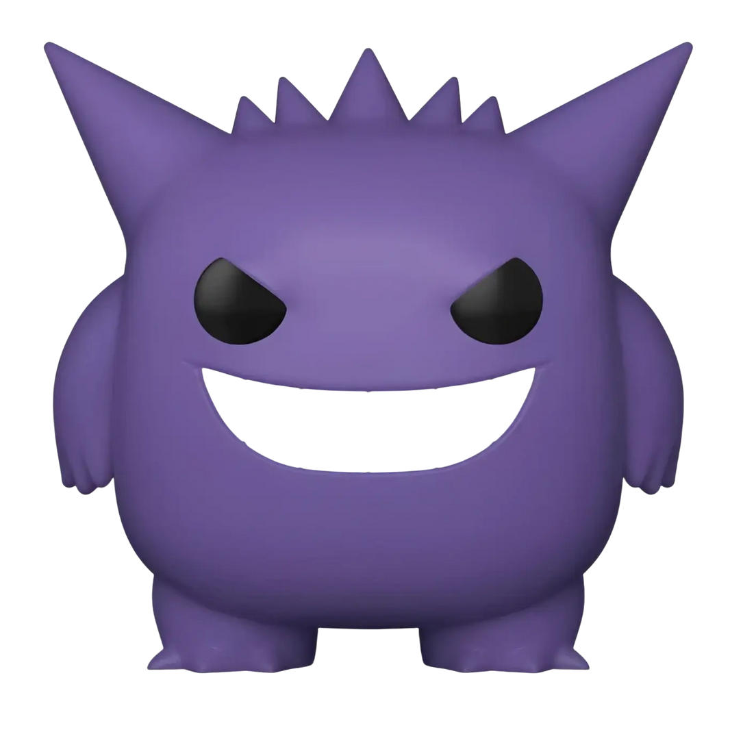 Purple Pokemon Gengar Funko Pop vinyl figure with black eyes and a wide white grin from Funko Pop Pokemon series