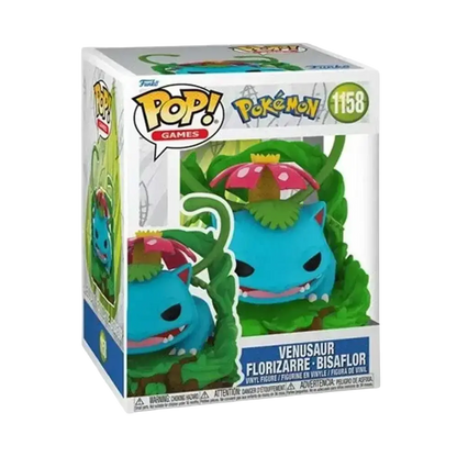 Funko Pop Pokemon Venusaur #1158 vinyl figure with blue body pink mushroom cap and green vines in action toy figures box