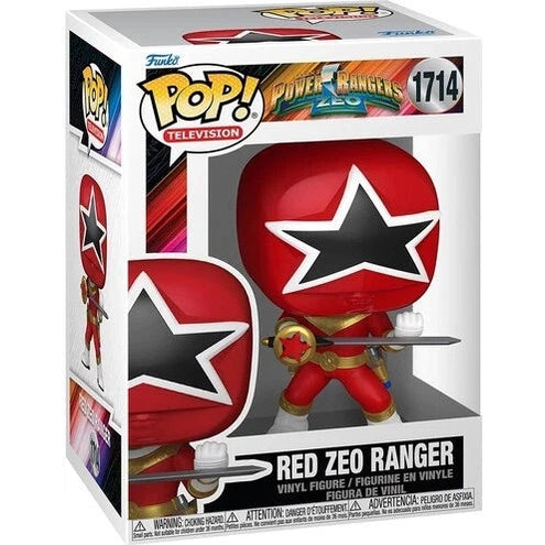 Red zord ranger funko pop! Vinyl figure with a glossy red helmet and armor, gold accents on the chest and belt.