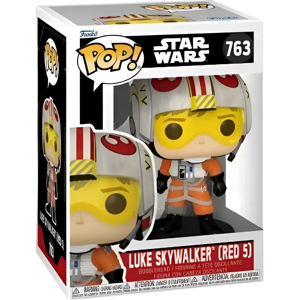 Red and white striped helmeted luke skywalker pop! Vinyl figure in orange flight suit.