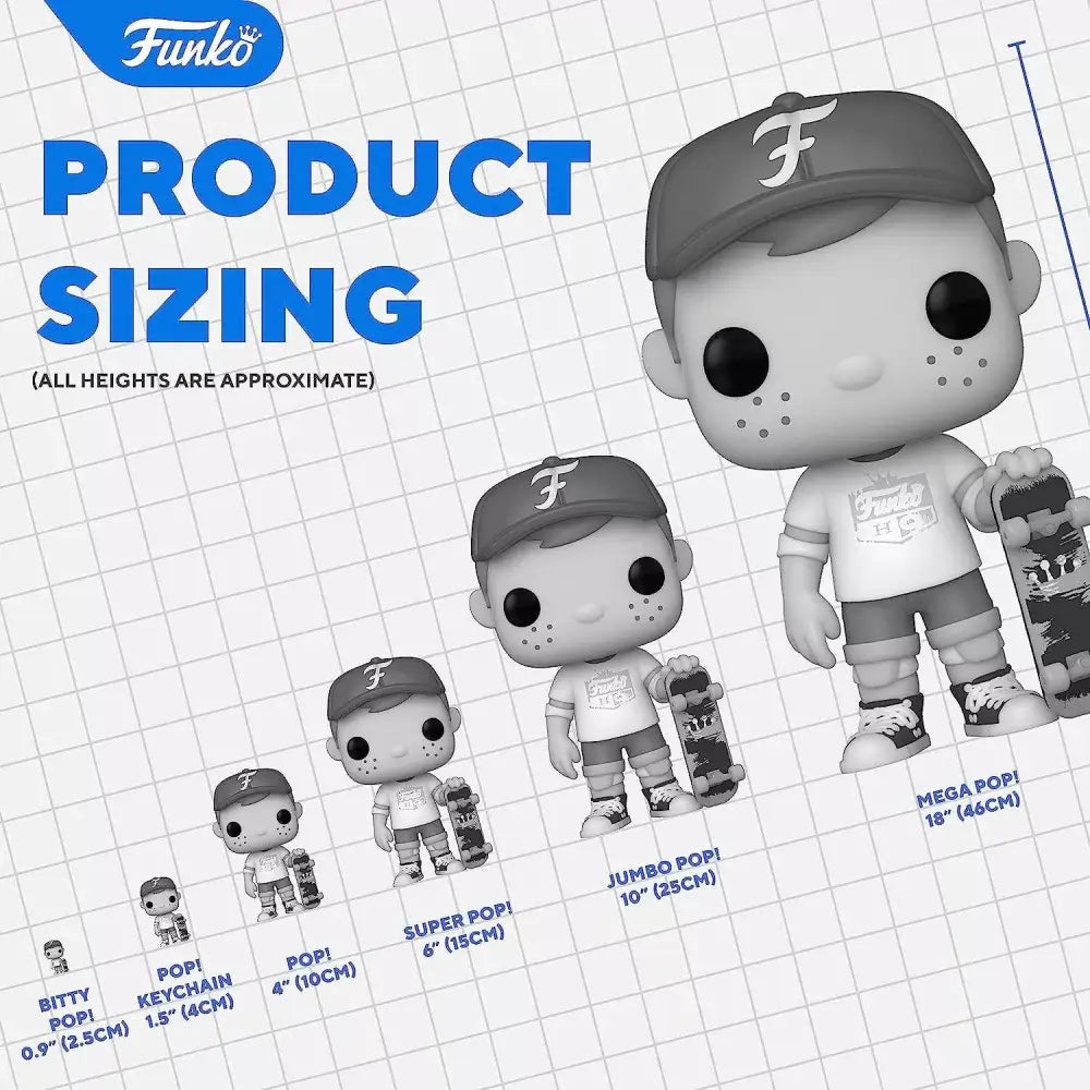 Funko Pop figure sizing chart.