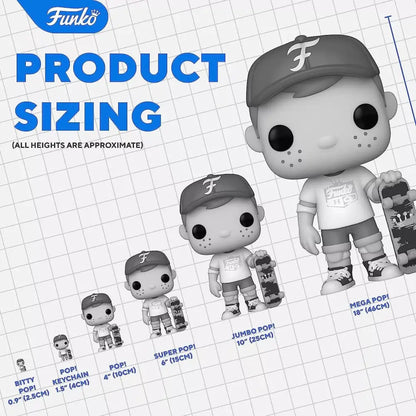 Funko Pop figure sizing chart.