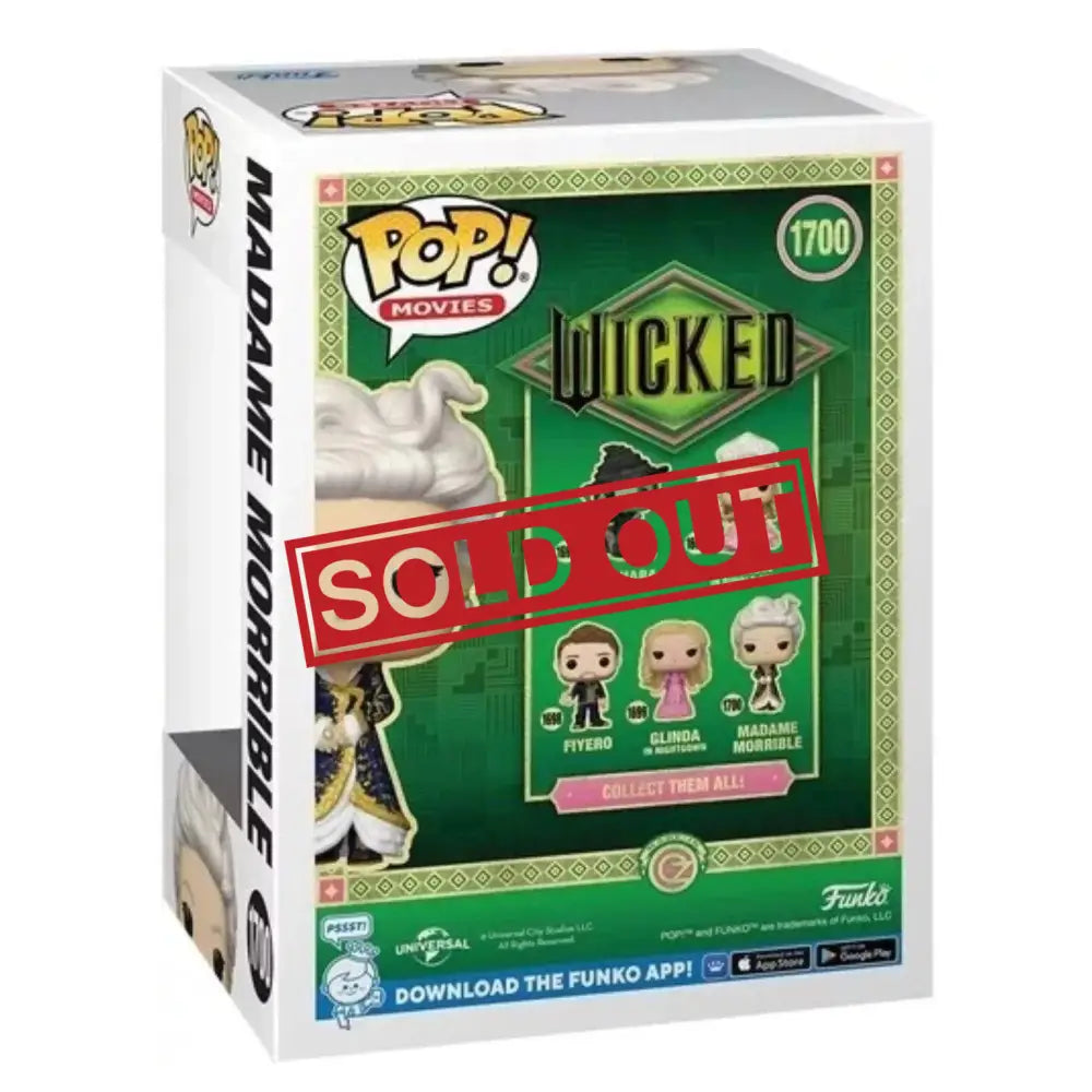 Funko Pop box for Madame Morrible from Wicked.