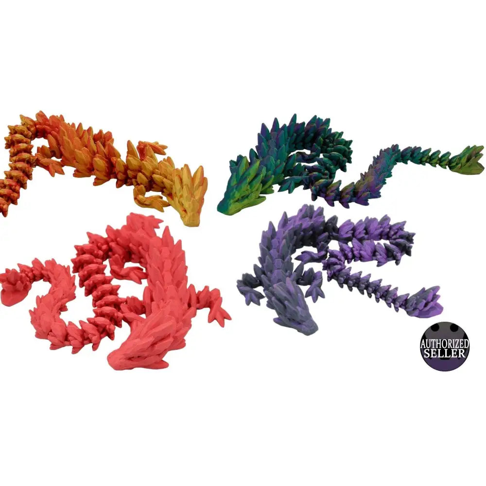 Four colorful articulated dragons.