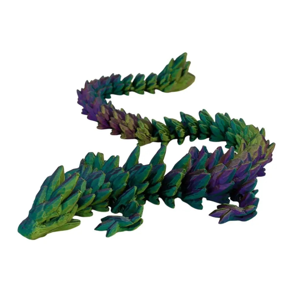 Articulated rainbow dragon toy.