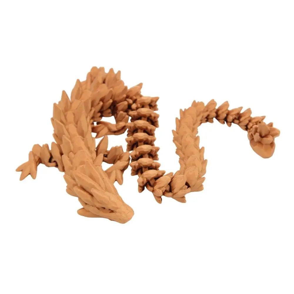 Articulated brown dragon toy.