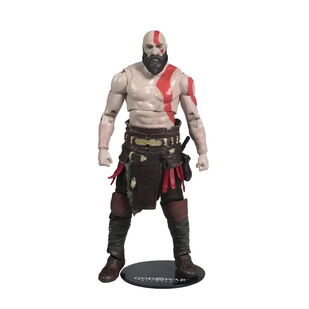 God of War Kratos 7-inch scale action figure with detailed musculature red and black markings leather-like belt and pants