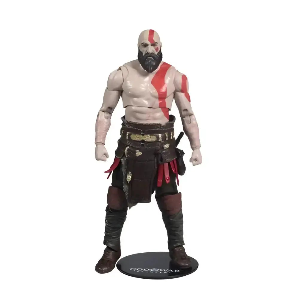 God of War Kratos 7-inch scale action figure with detailed musculature red and black markings leather-like belt and pants