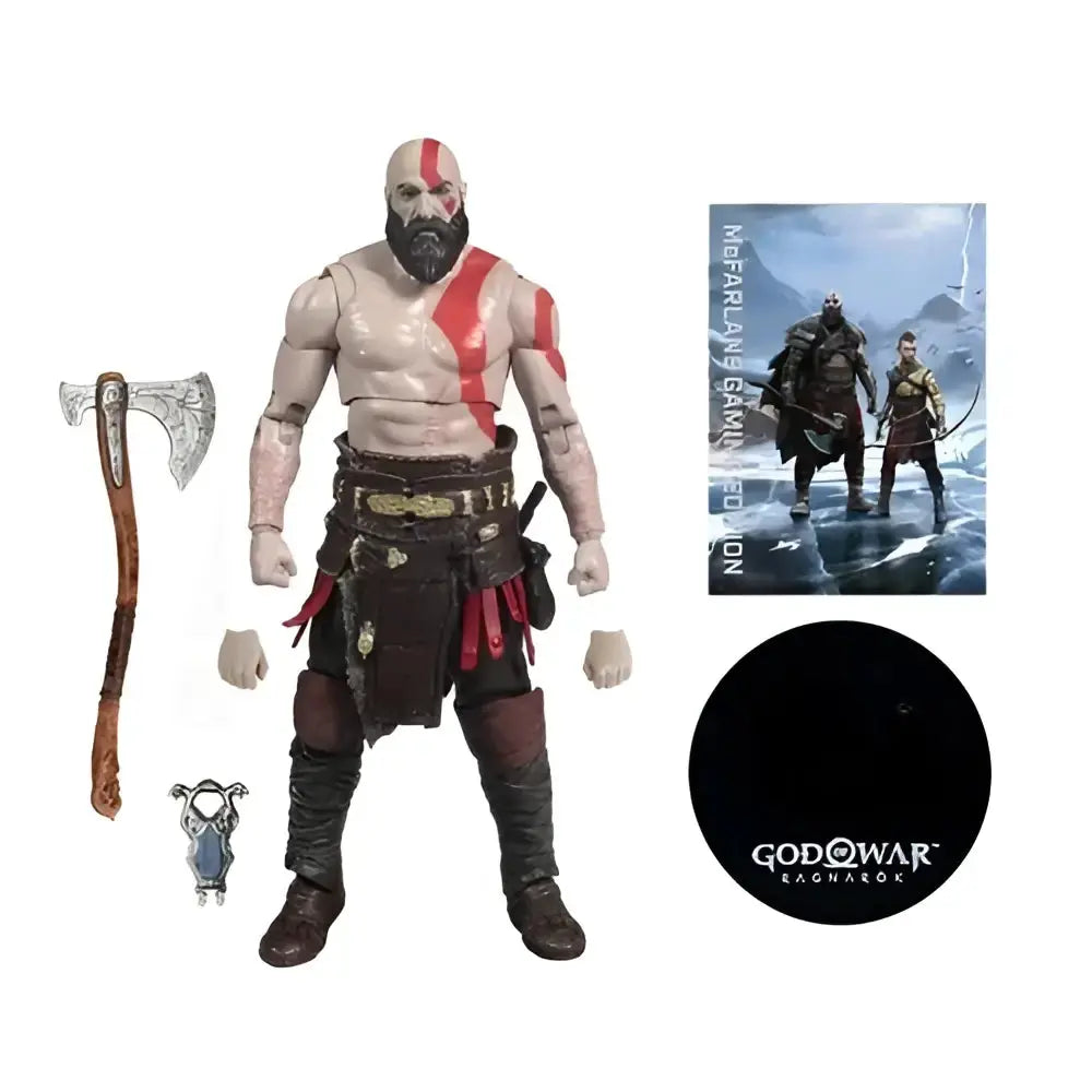 God of war kratos 7-inch scale action figure with detailed sculpted features and dark brown leather armor