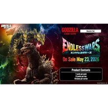 Godzilla card game endless wars booster box featuring godzilla with dark textured scales glowing golden accents and rage cards effects