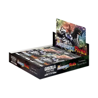 Black cardboard booster box for godzilla card game resonance of rivals featuring vibrant monster artwork and glowing effects
