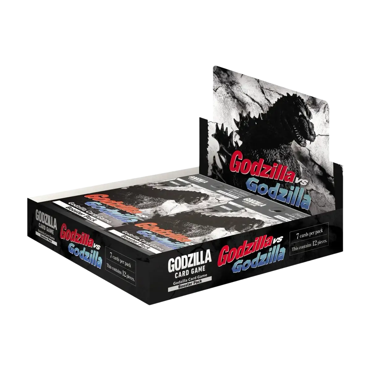 A ’SOLD OUT’ Godzilla Card Game booster pack display.