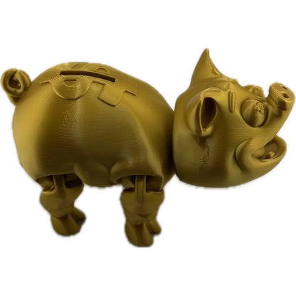 Golden articulated piggy bank.