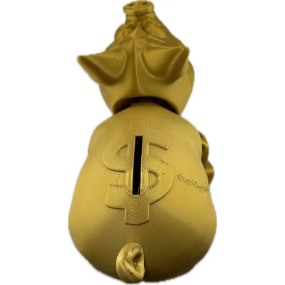 Gold piggy bank with dollar sign.