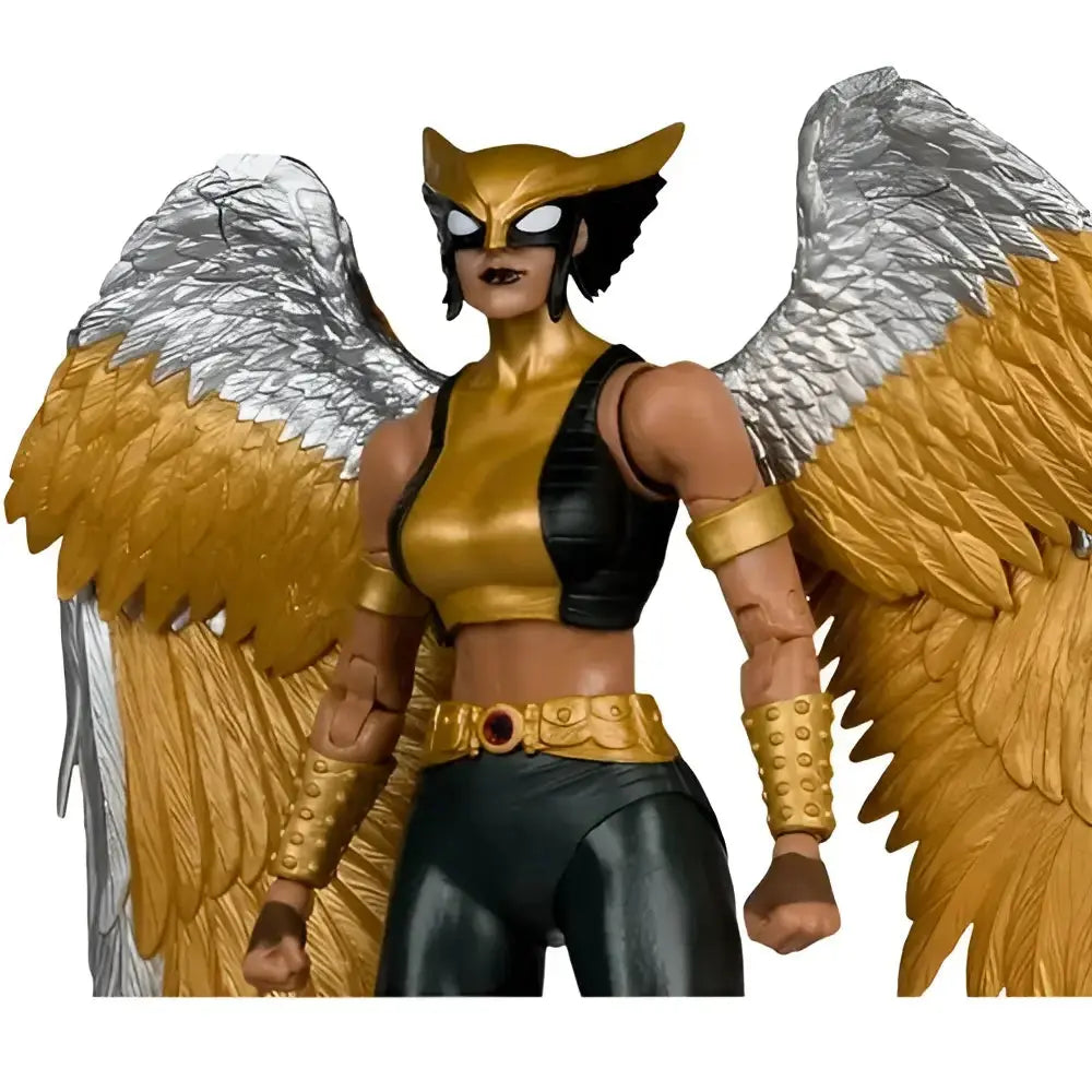 Hawkgirl Kendra Saunders 7-inch action figure by McFarlane Toys with gold mask, armored torso, and detailed metallic wings