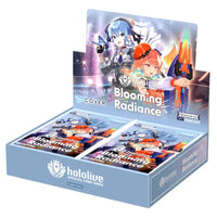 Holographic card game box with colorful characters and a sleek design.