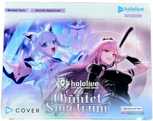 Holographic card game box with vibrant characters and a sleek design.