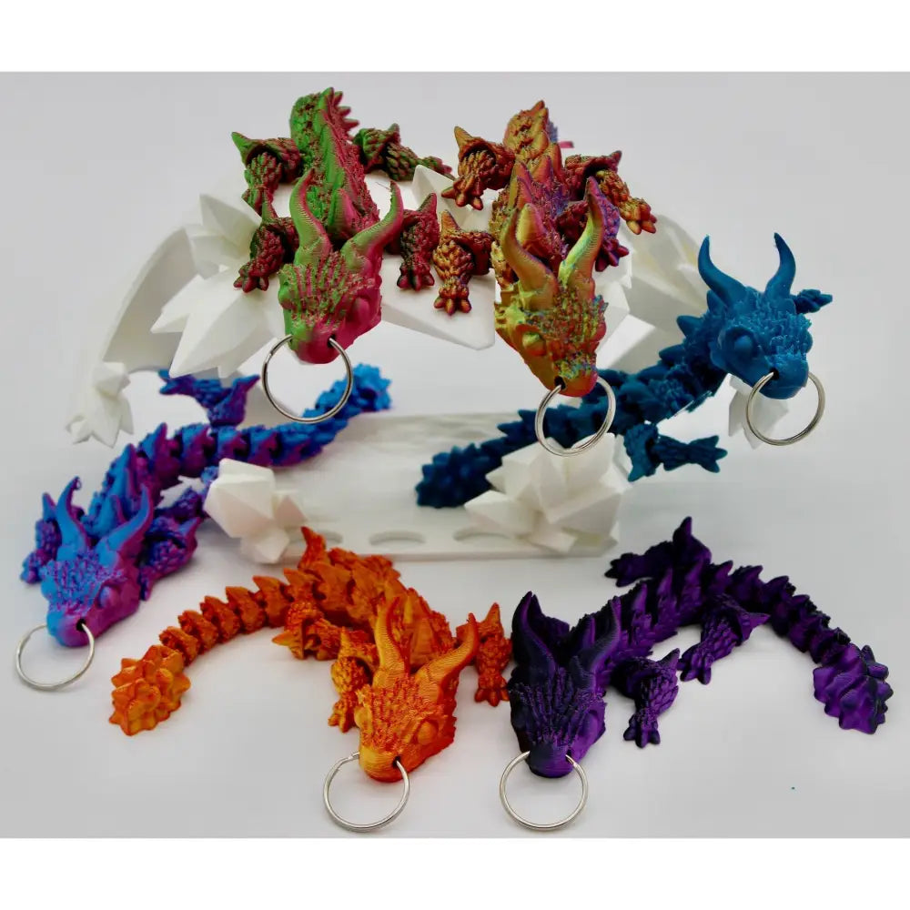 Colorful dragon keychains.