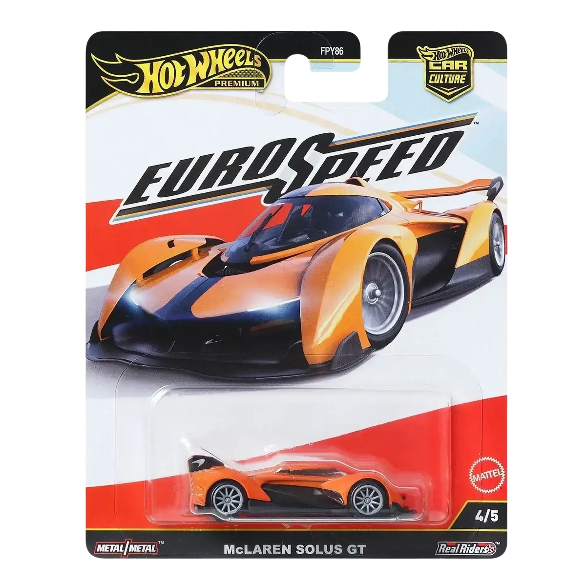 Hot Wheels Premium Car Culture Euro Speed McLaren Solus GT die-cast car.