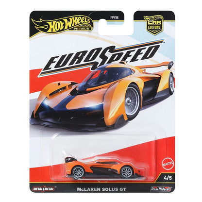 Hot Wheels Premium Car Culture Euro Speed McLaren Solus GT die-cast car.