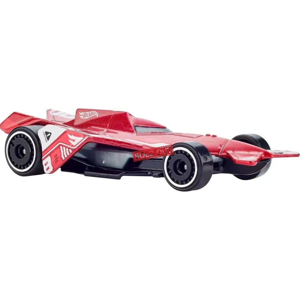 Red and black Hot Wheels formula race car toy.