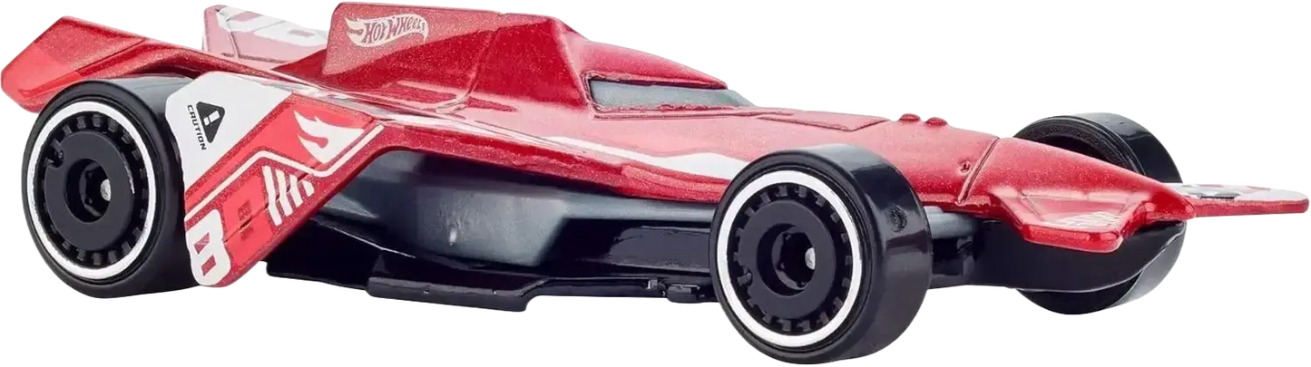 Red and black Hot Wheels formula race car toy.