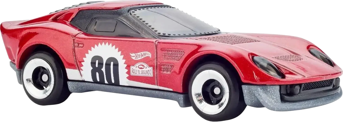 A red Hot Wheels die-cast sports car with racing decals.