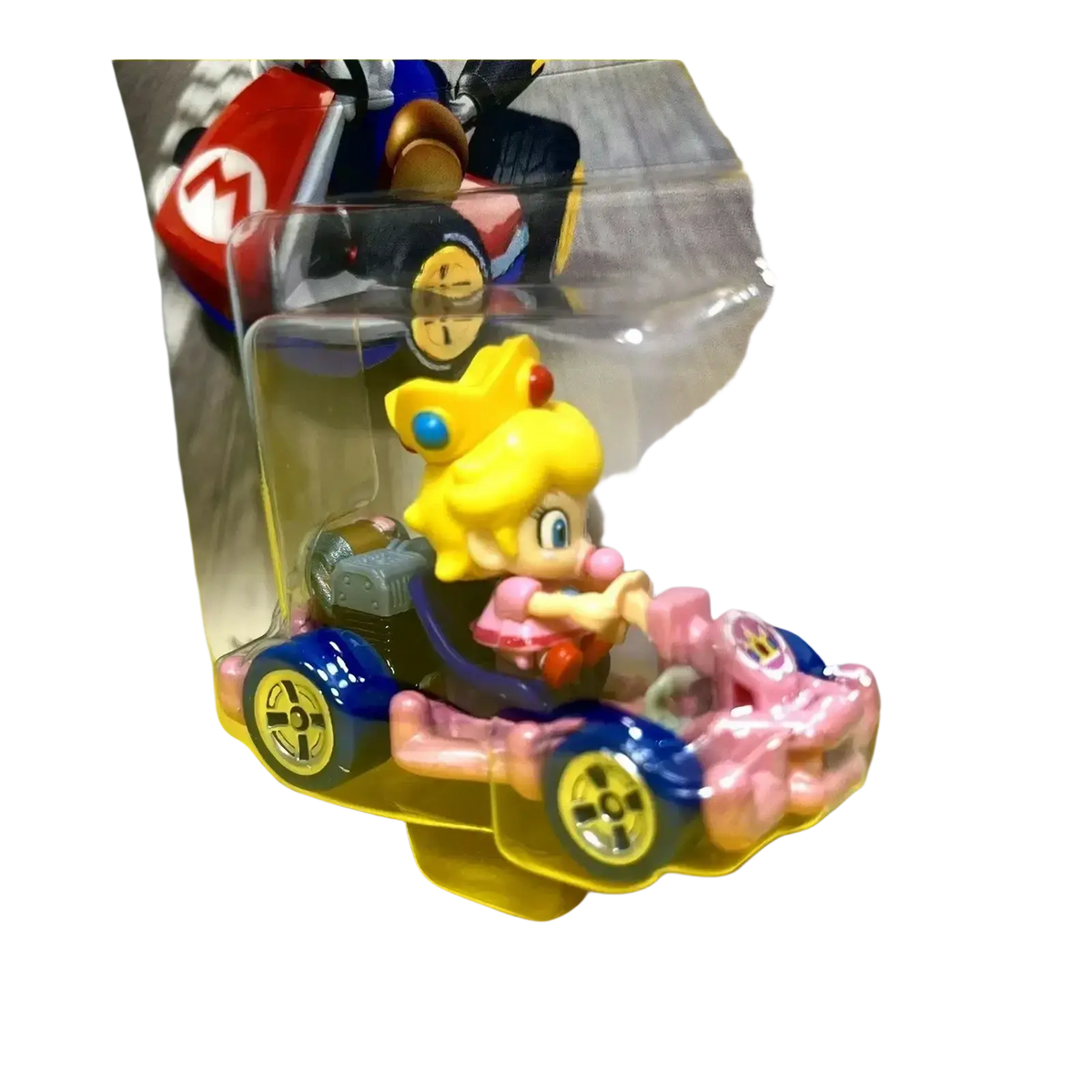 Mario kart peach figure in clear plastic packaging.