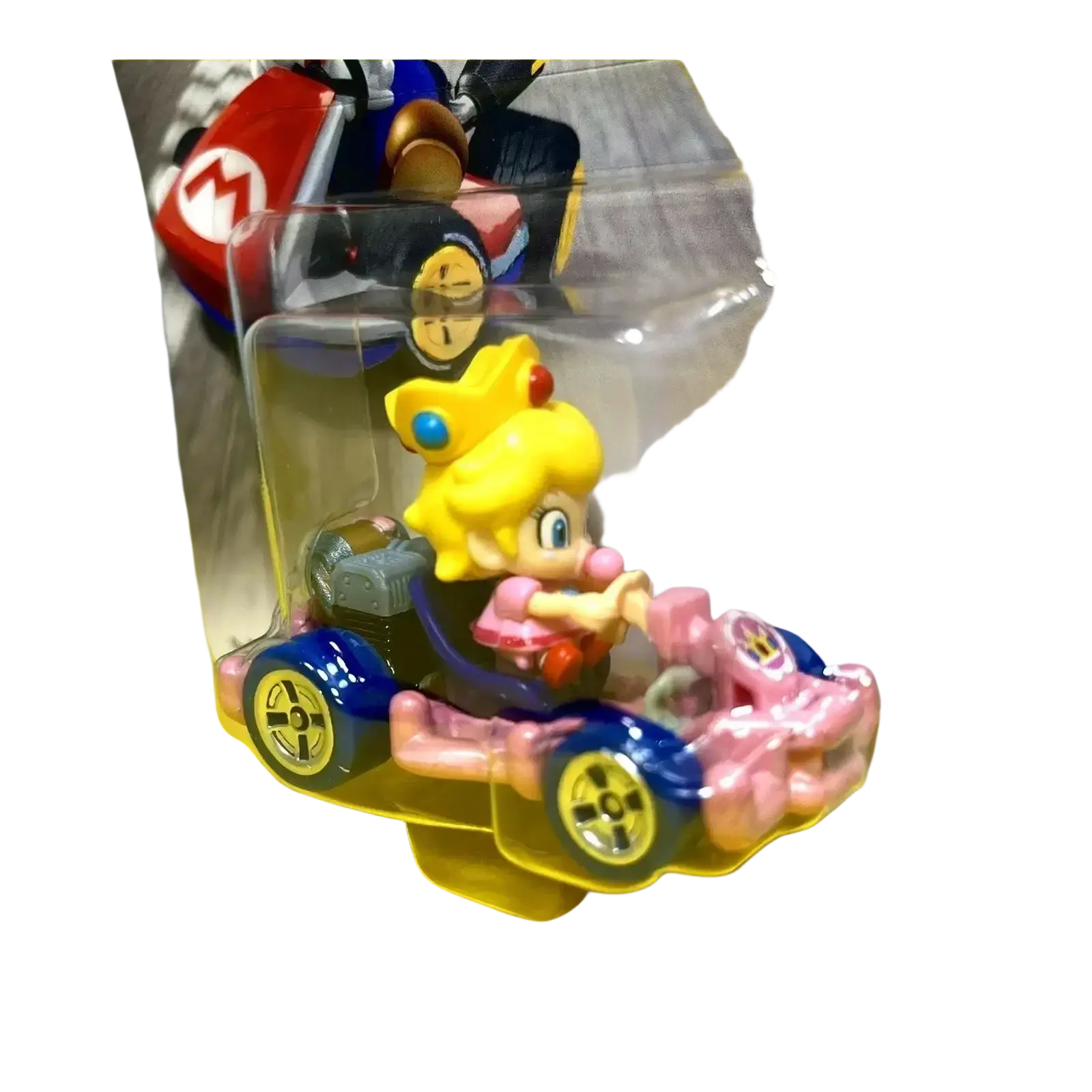 Mario kart peach figure in clear plastic packaging.