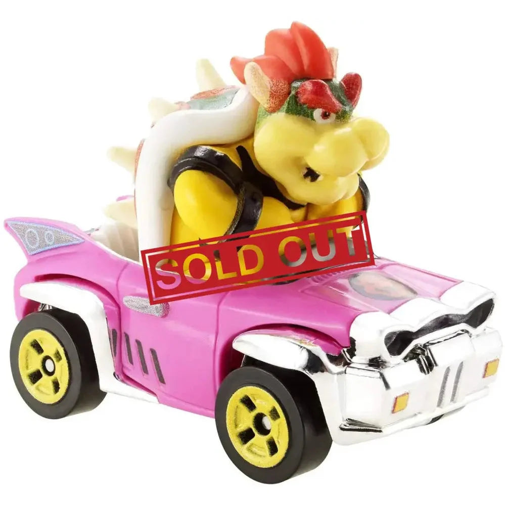 A Hot Wheels Mario Kart Bowser die-cast toy car.