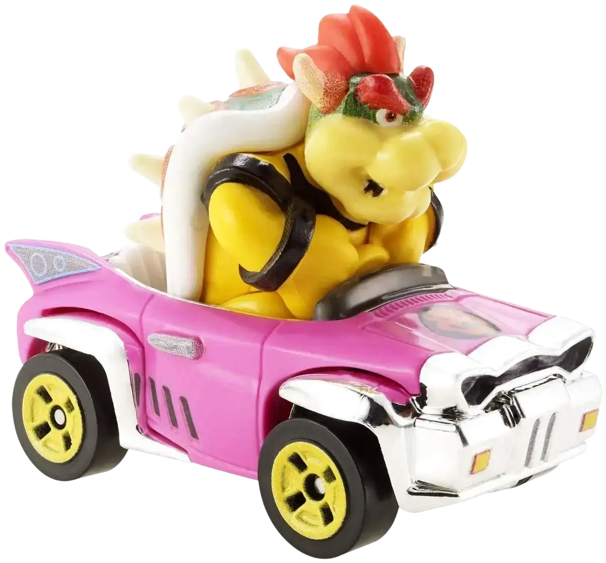 A Hot Wheels Mario Kart Bowser die-cast toy car.