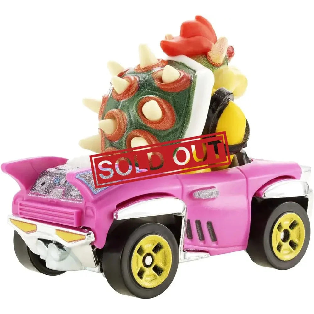 A Hot Wheels Mario Kart Bowser die-cast toy car.