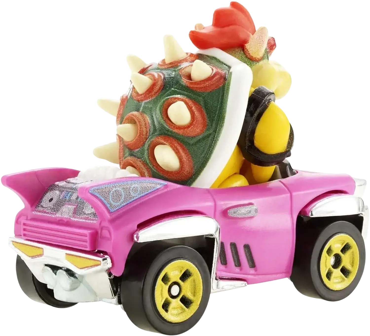 A Hot Wheels Mario Kart Bowser die-cast toy car.