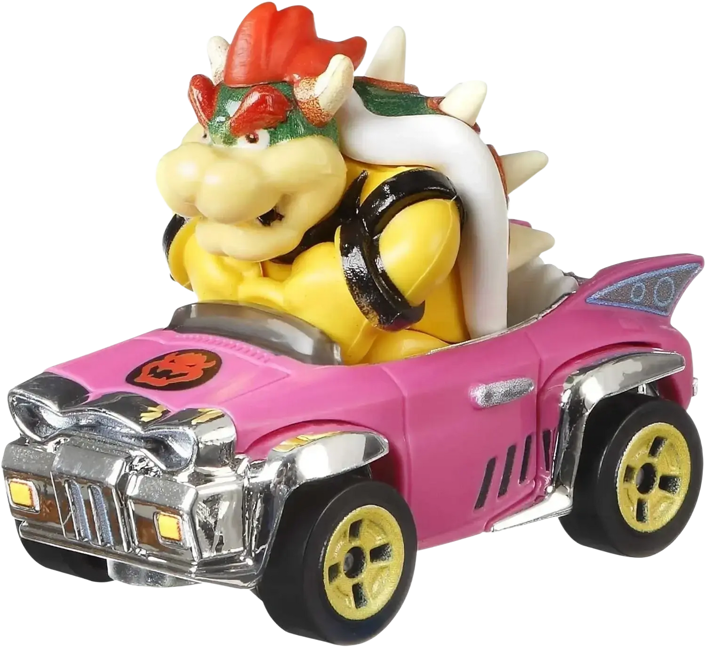 A Hot Wheels Mario Kart Bowser die-cast vehicle.