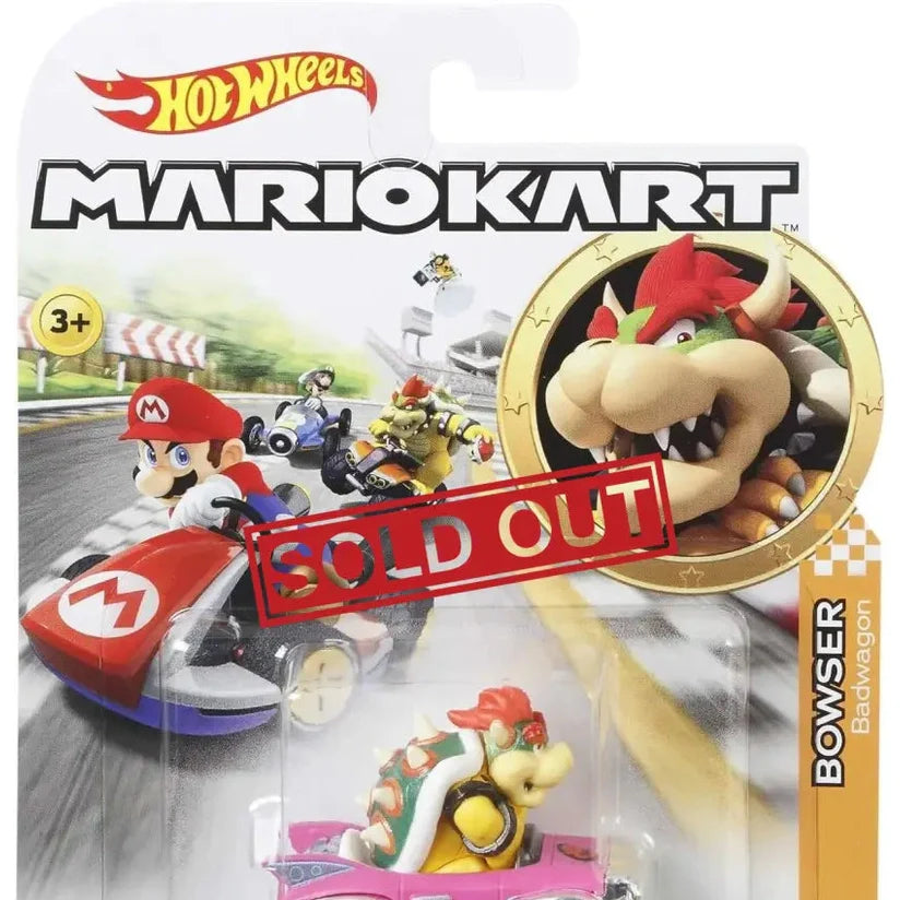 Hot Wheels Mario Kart Bowser Badwagon die-cast vehicle.
