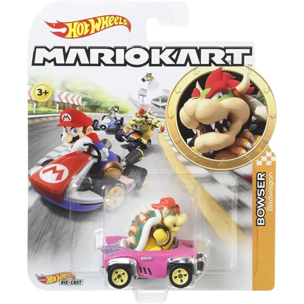 Hot Wheels Mario Kart Bowser Badwagon die-cast vehicle.