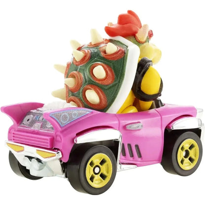 A Hot Wheels Mario Kart Bowser die-cast toy car.
