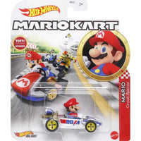 Hot wheels mario kart circuit special car in white and blue with red accents.