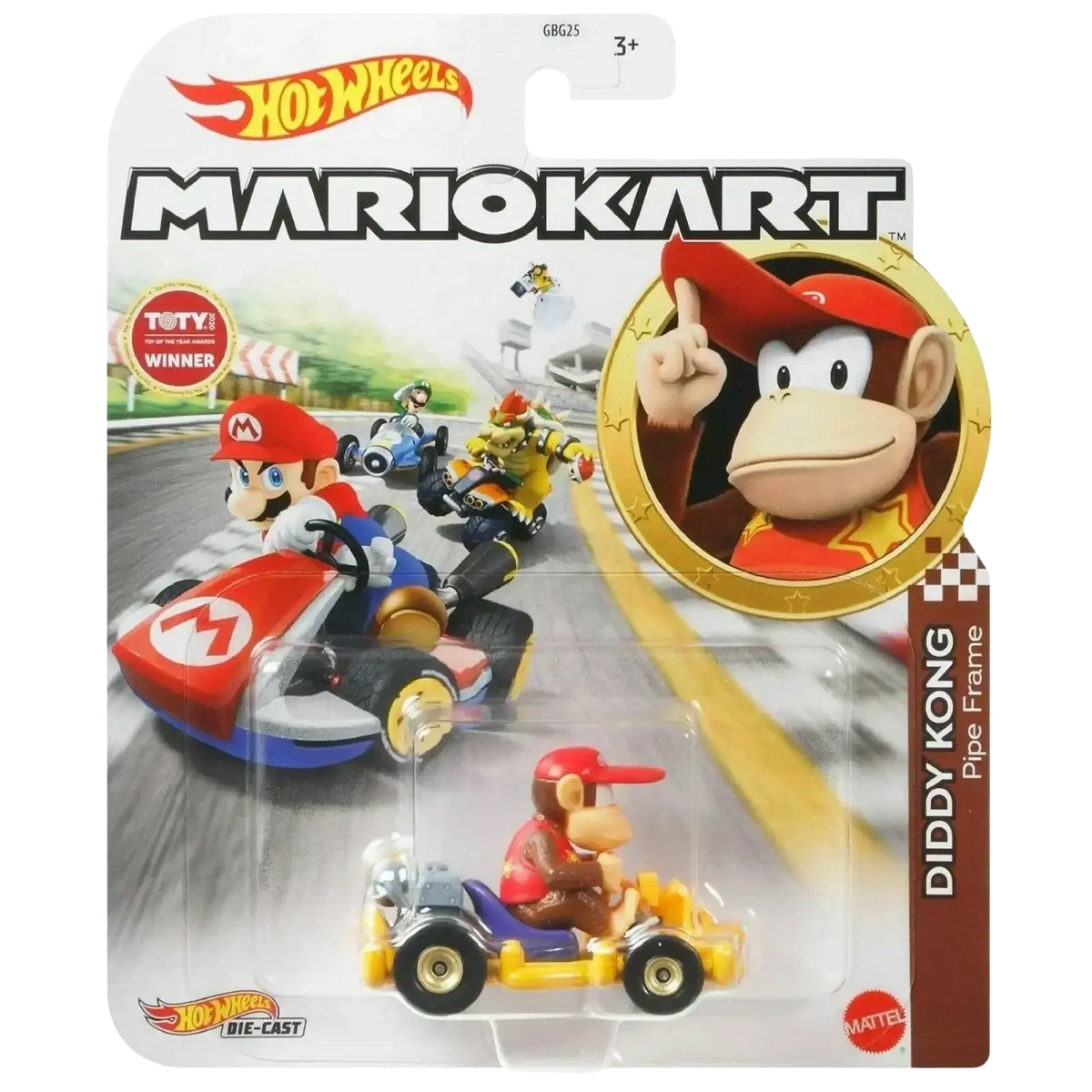 Hot Wheels Mario Kart Diddy Kong Pipe Frame die-cast toy.