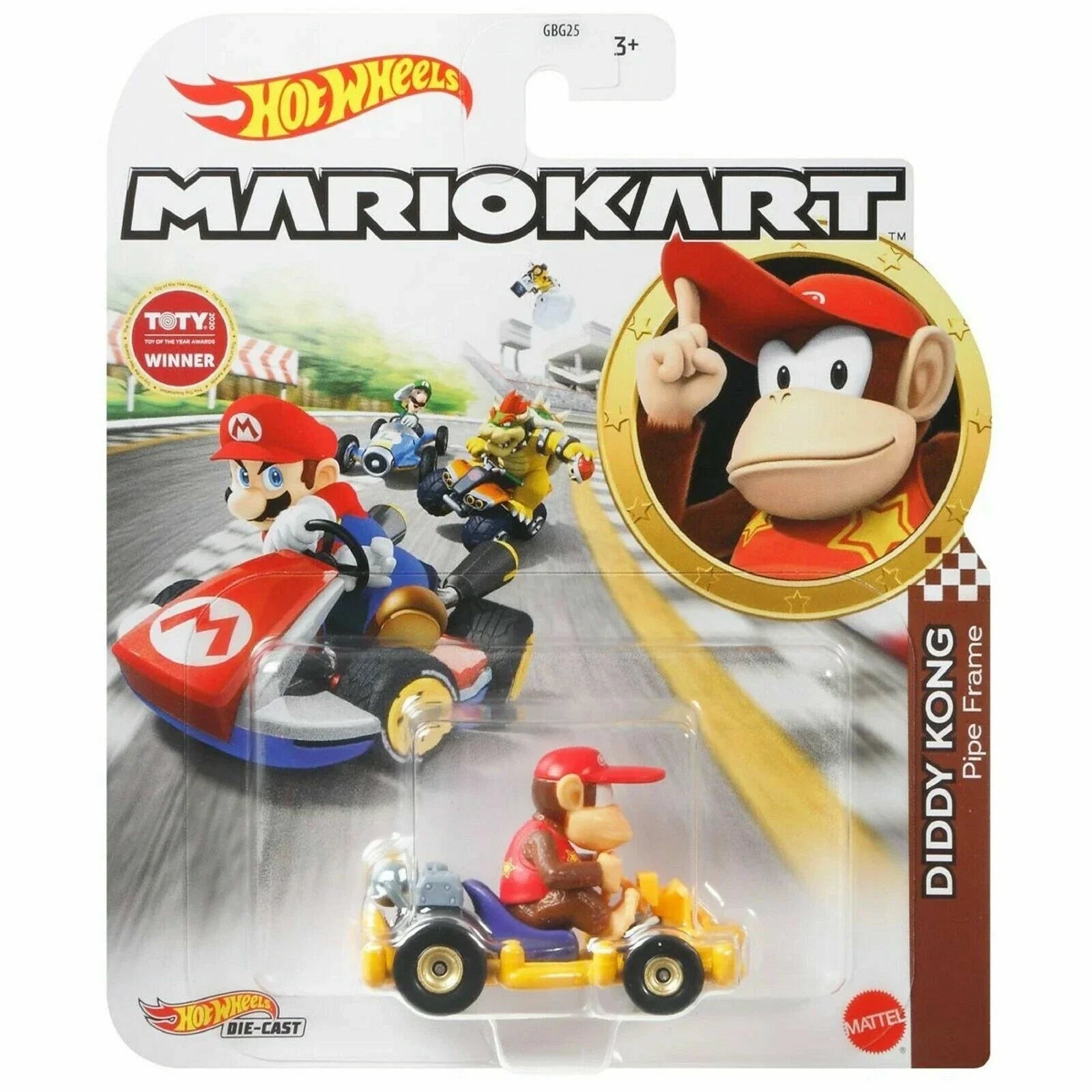 Hot Wheels Mario Kart Diddy Kong Pipe Frame die-cast toy.