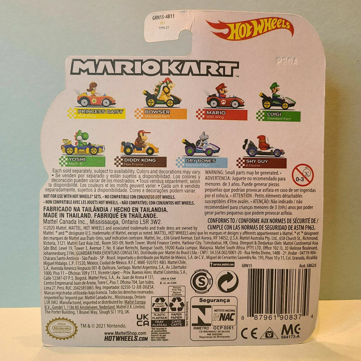 Hot wheels mario kart car set featuring iconic characters in miniature form, with vibrant colors and detailed designs.