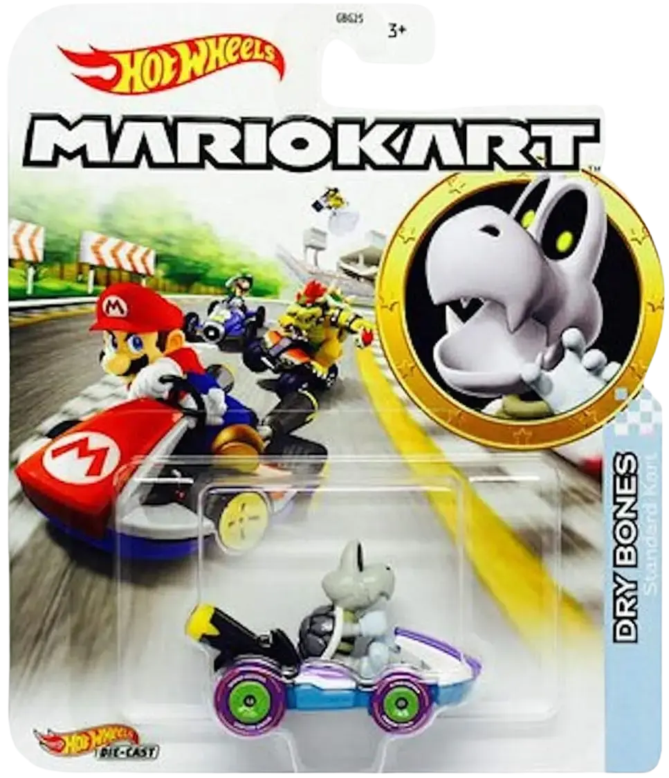 Hot Wheels Mario Kart Dry Bones die-cast toy car.