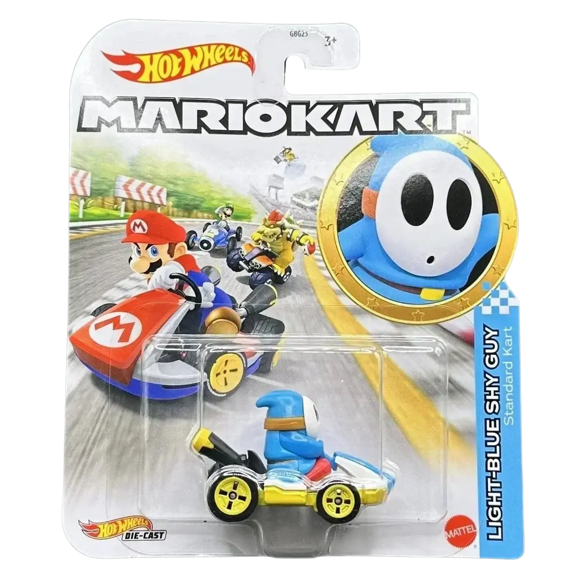 Hot Wheels Mario Kart Light-Blue Shy Guy Standard Kart toy car.