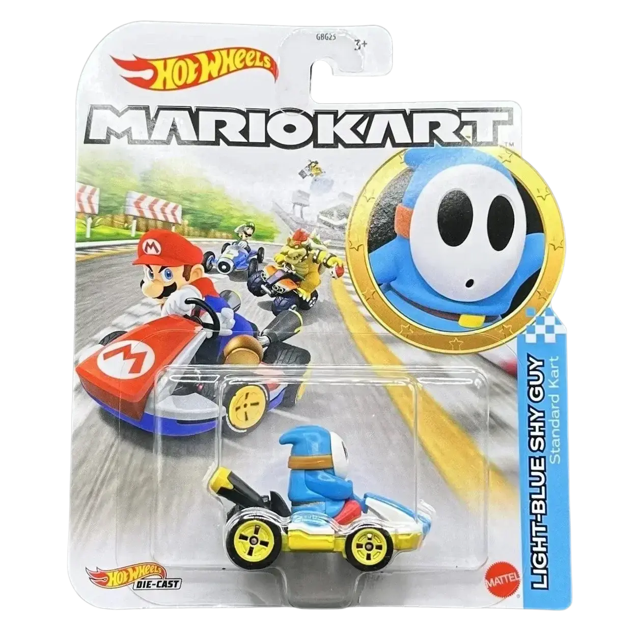 Hot Wheels Mario Kart Light-Blue Shy Guy Standard Kart toy car.