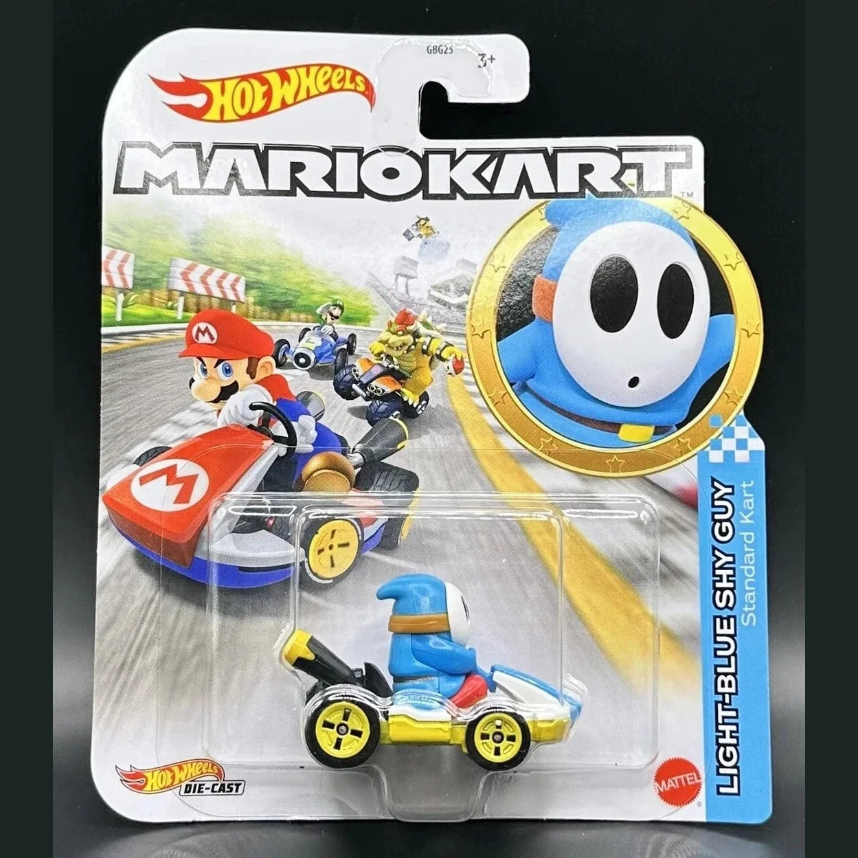 Hot Wheels Mario Kart Light-Blue Shy Guy Standard Kart toy car.
