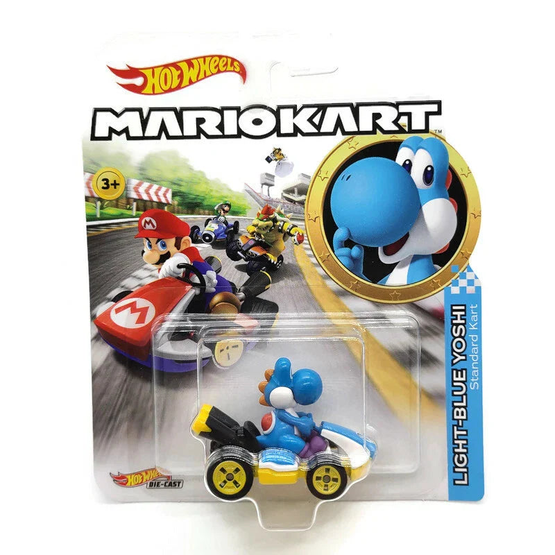 Hot Wheels Mario Kart Light-Blue Yoshi die-cast toy.