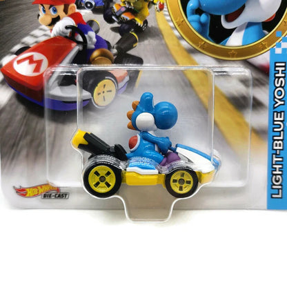 Hot wheels light-blue yoshi die-cast toy car.