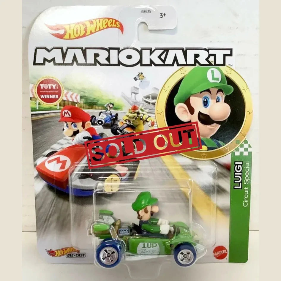 Hot Wheels Mario Kart Luigi Circuit Special die-cast toy car.