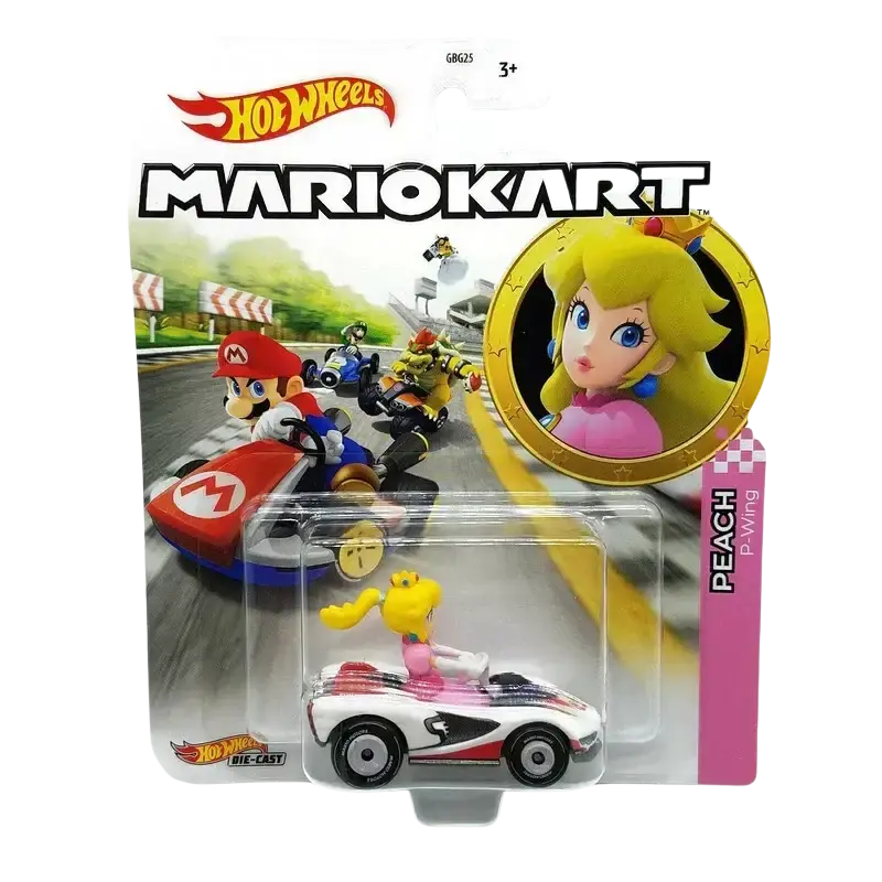 Hot wheels mario kart peach p-wing car toy.